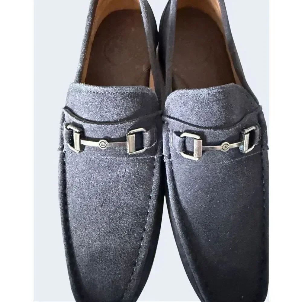 Peter Millar Crown Navy Blue Suede Bit Loafers Men’s 8.5 M Horsebit Brazil